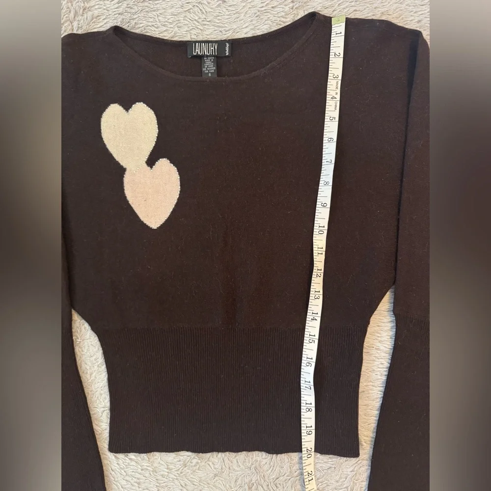 Laundry By Shelli Segal Y2K Brown, Cream Fitted Batwing Cashmere & Silk Sweater - Picture 10 of 14